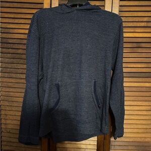 Blue Ribbed Knit Sweater with High Collar